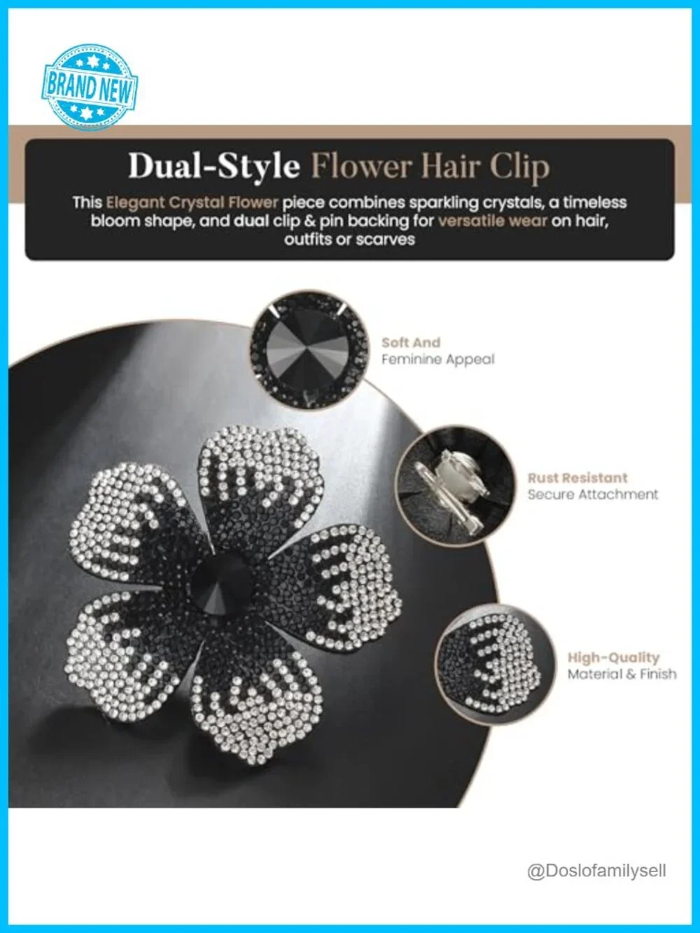 Crystal Flower Hair Clips - Hibiscus Hawaiian Style for Women Boho Braids